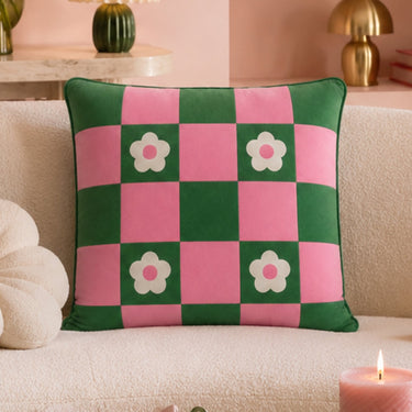 Macaron Daisy cushion on a cream sofa