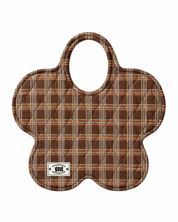 Cocoa Check Bag, a quilted flower-shaped tote in chocolate plaid