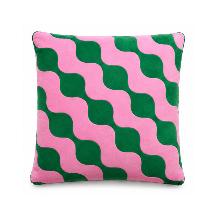 Macaron Wave cushion in green and pink