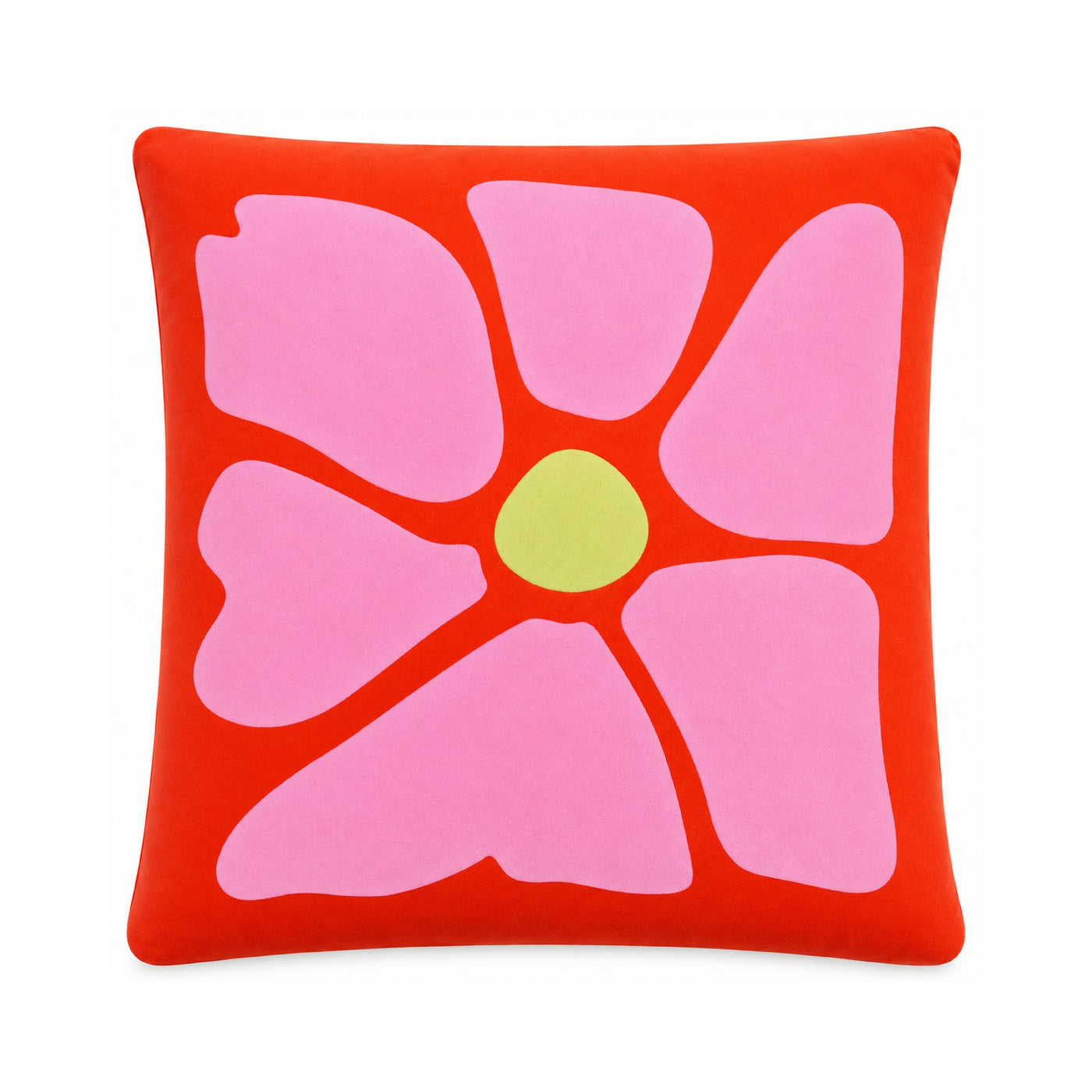 Sorbet Bloom cushion, a pink flower on red