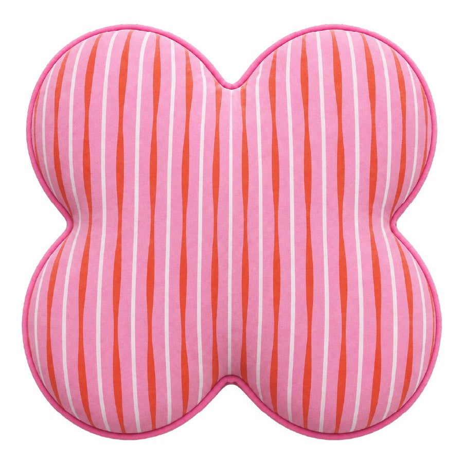 Sorbet Cupcake cushion, a four petal shape in pink and orange stripe