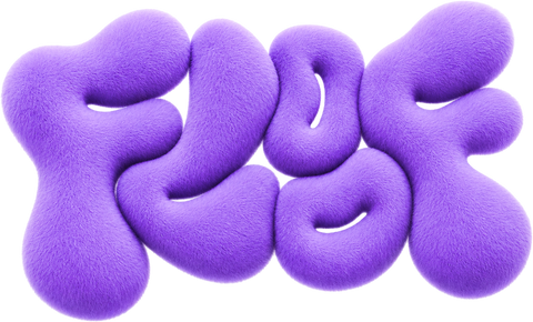 Floof — fuzzy purple 3D wordmark